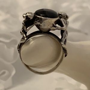 Black Onyx .925 Vintage Ring Women Holding Up Stone Size 6